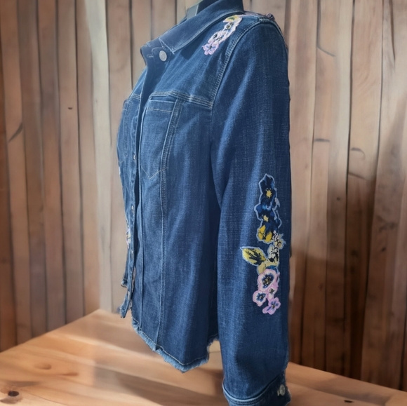 Chico's Floral Embroidered Jean Jacket - Picture 3 of 8